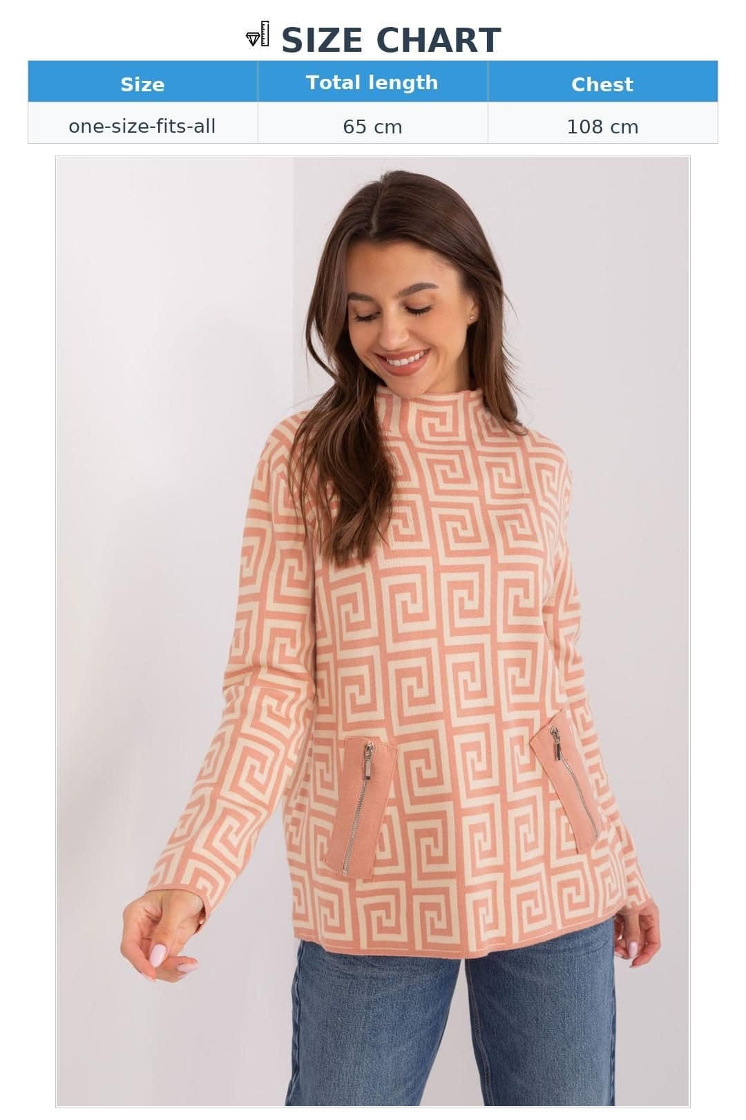 Love Lace Love Lace Women's Geometric Half Turtleneck Sweater with Pockets in Orange - 4