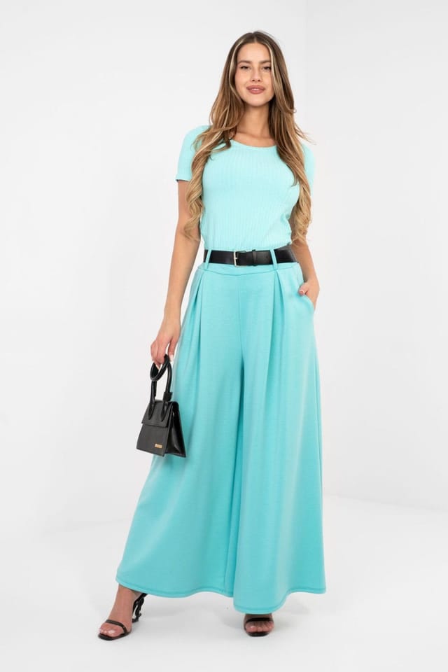 Love Lace Love Lace Women's Elegant Palazzo Sweatpants Tracksuit Trousers in Turquoise - 2