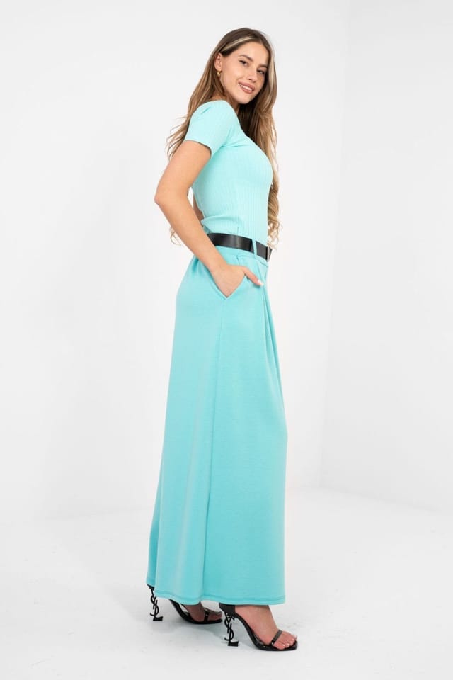 Love Lace Love Lace Women's Elegant Palazzo Sweatpants Tracksuit Trousers in Turquoise - 3
