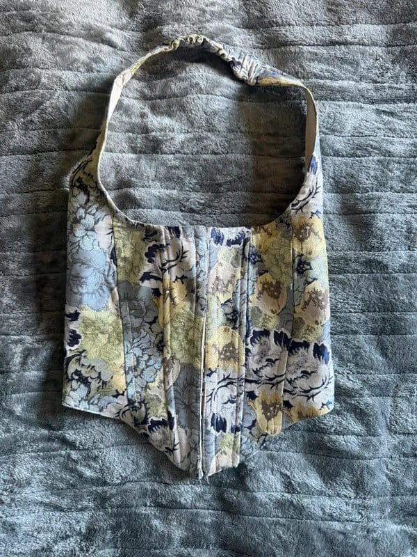 Bershka Floral Print Corset in Navy and Beige