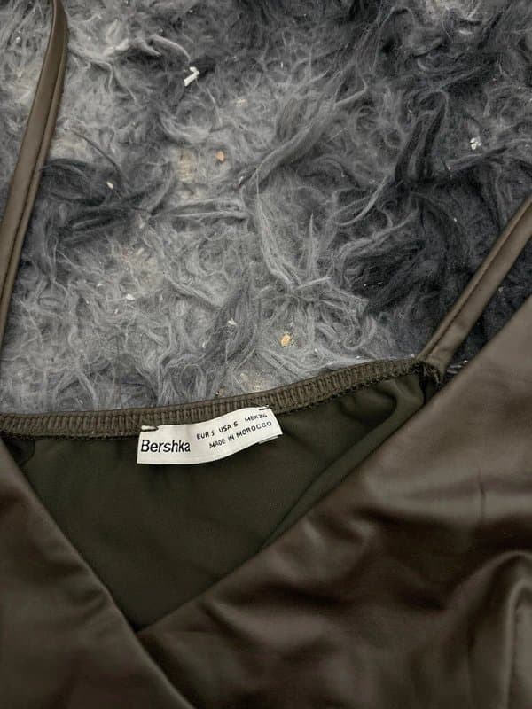 Bershka Army green leather top