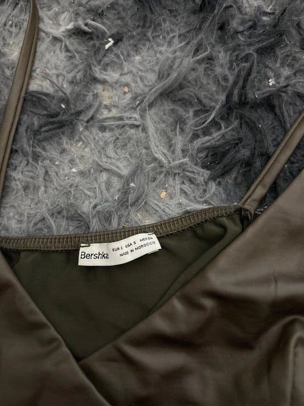 Bershka Army Green Leather-Like Crop Top