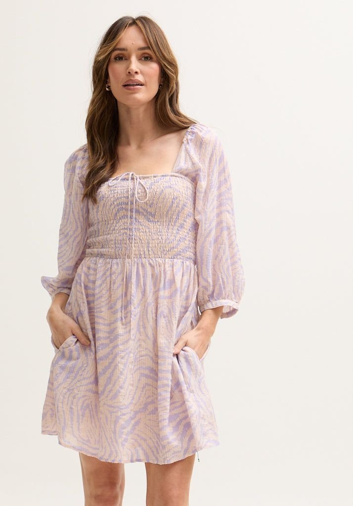 Lily and Lionel Lily and Lionel Women's Lucy Shirred Bodice Banana Check Print Mini Dress In Multi in Purple - 4