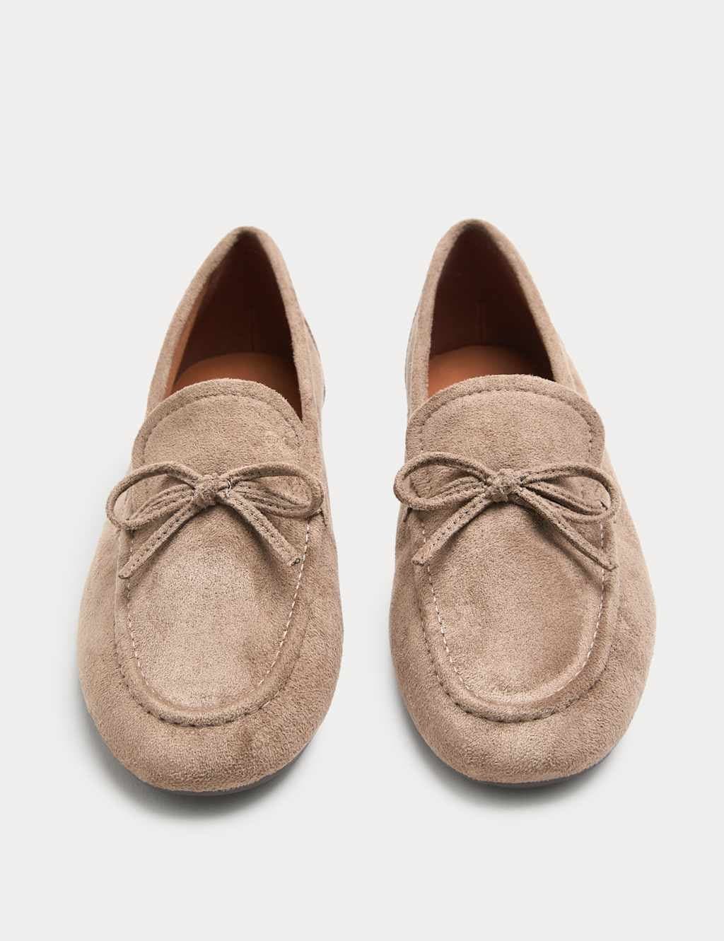 Marks & Spencer M&S Taupe Suede Bow Flat Loafer Pumps