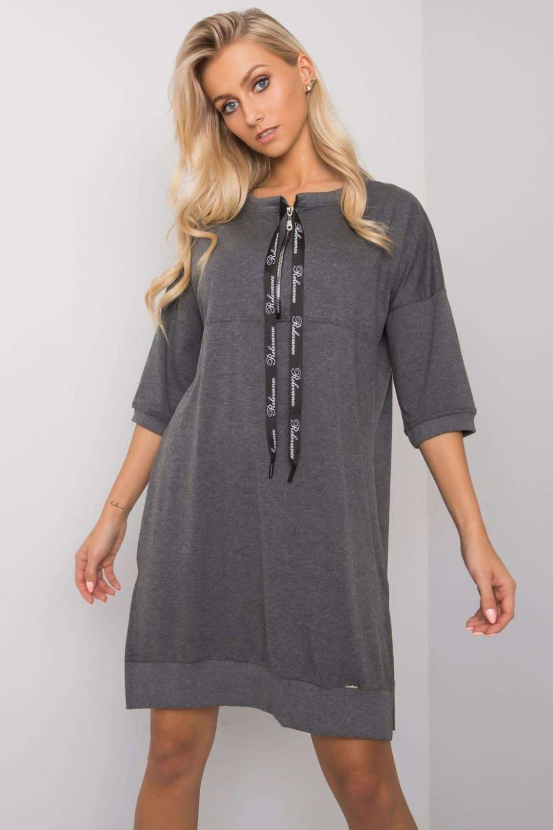 Love Lace Love Lace Women's Dark Grey Zip Front 3/4 Cotton Dress