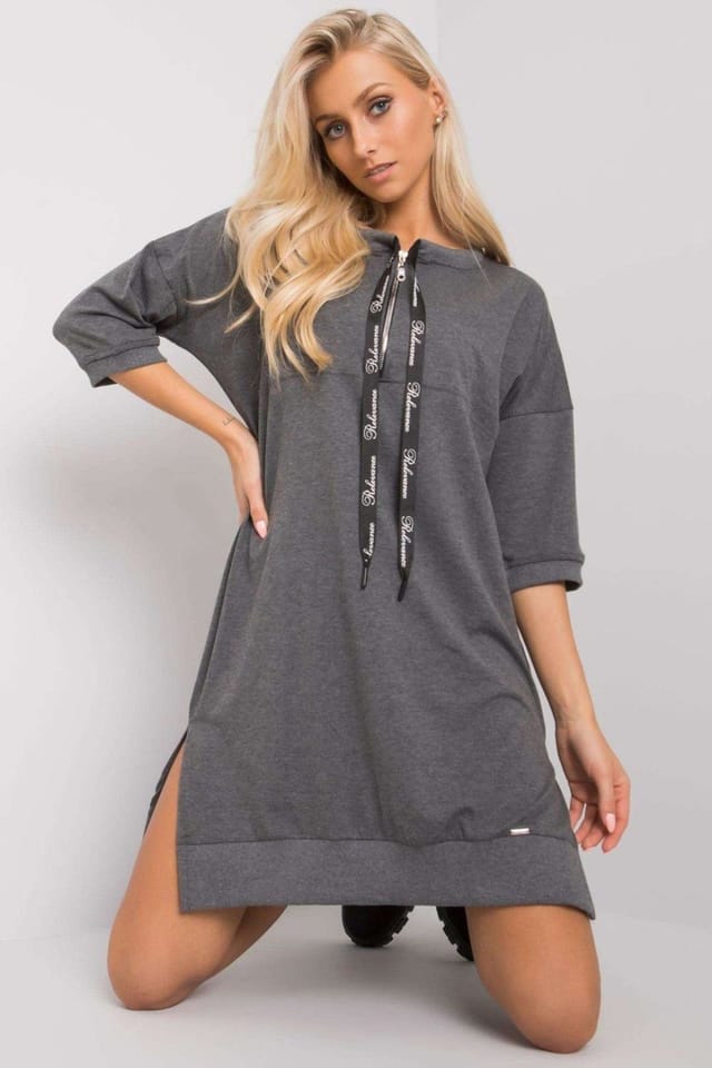 Love Lace Love Lace Women's Dark Grey Zip Front 3/4 Cotton Dress - 2