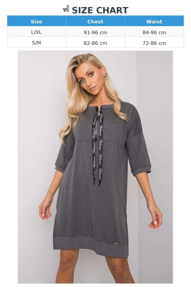 Love Lace Love Lace Women's Dark Grey Zip Front 3/4 Cotton Dress - 3