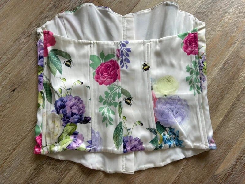Primark 🌸 Bridgerton Floral Corset Top Bustier Satin Boned Structured Milkmaid UK 6 8