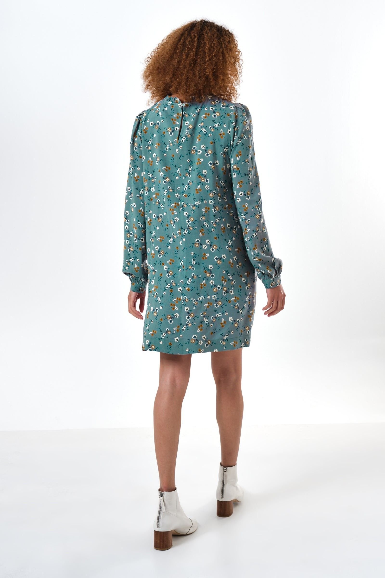Louche Louche Women's Sola Naïve Posy Print Long Sleeve Mini Dress - Teal in Green - 2