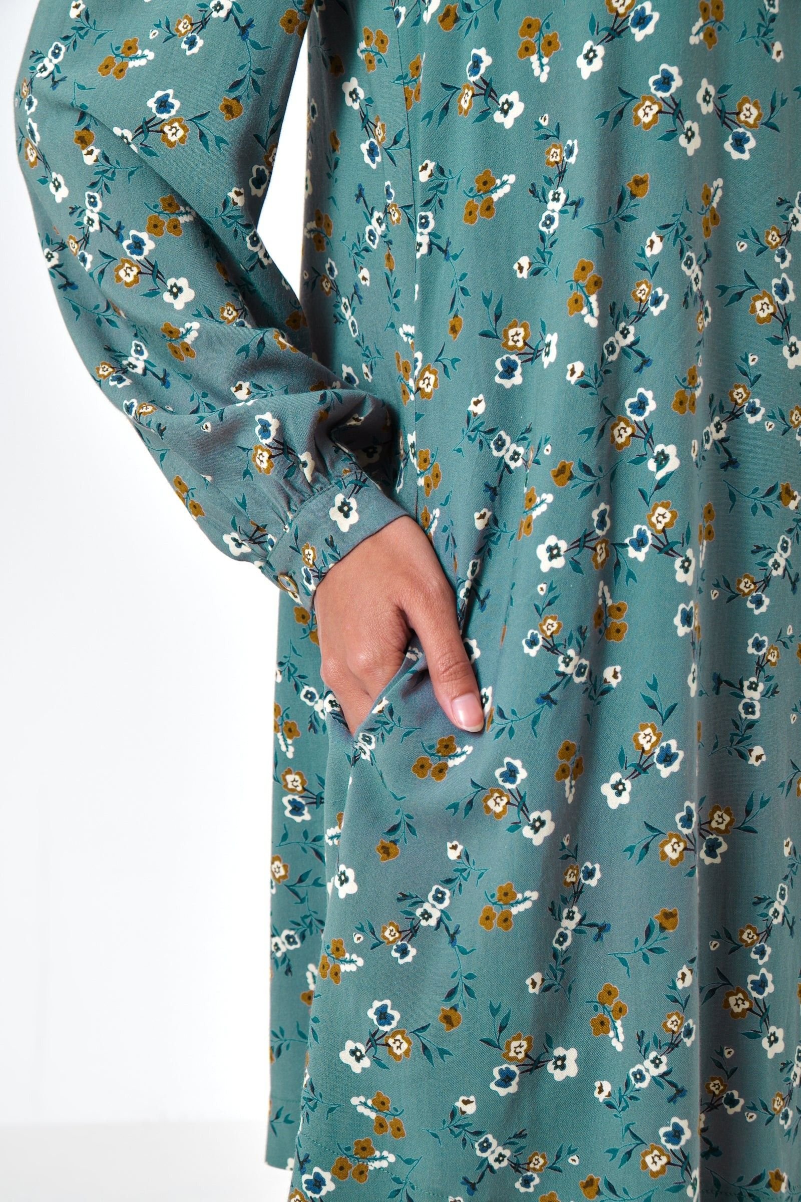 Louche Louche Women's Sola Naïve Posy Print Long Sleeve Mini Dress - Teal in Green - 4