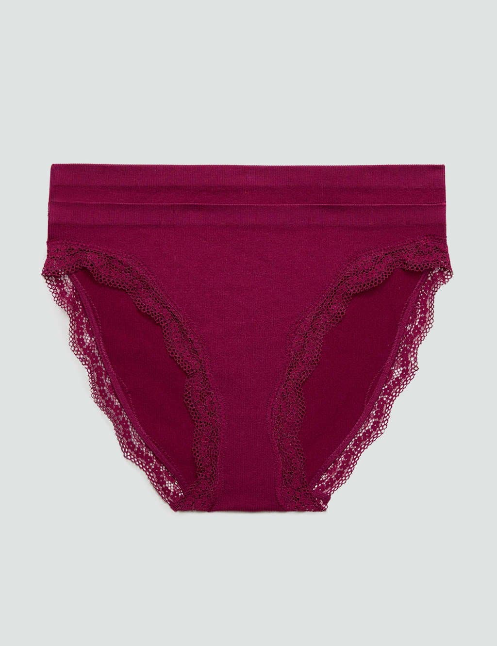 Marks & Spencer M&S 2 Pack Jasmine Lace Trim Seamless High Leg Knickers Dark Raspberry