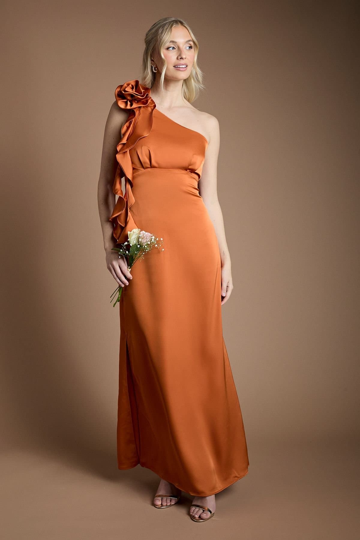 Oasis Oasis Women's Corsage One Shoulder Maxi Bridesmaid Dress in Rust