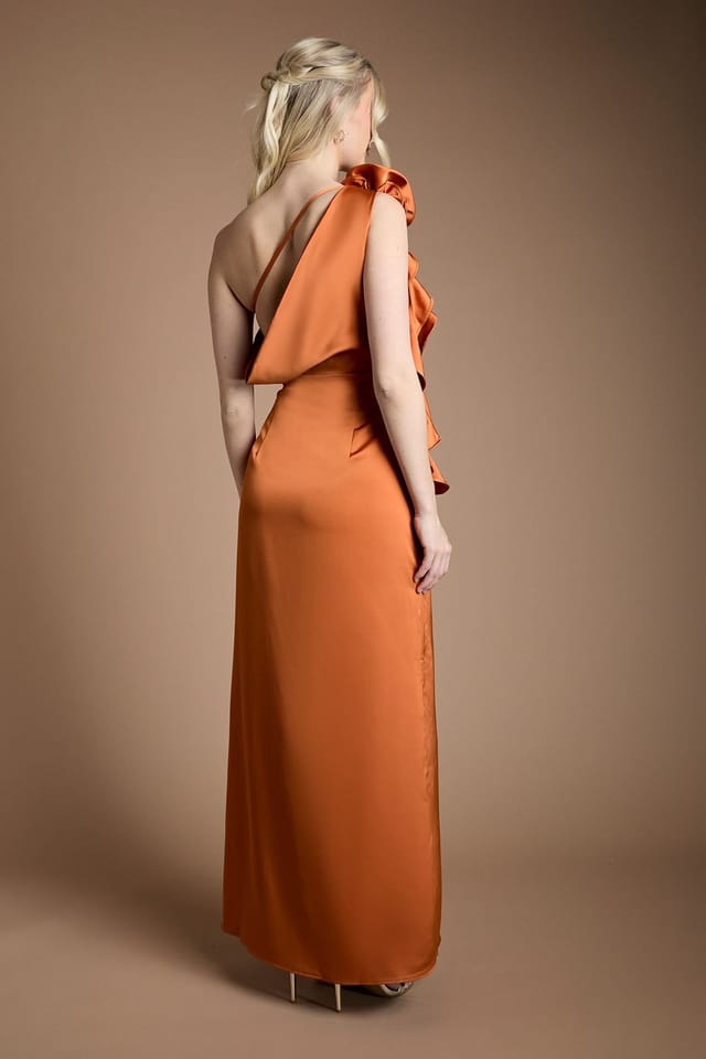 Oasis Oasis Women's Corsage One Shoulder Maxi Bridesmaid Dress in Rust - 3