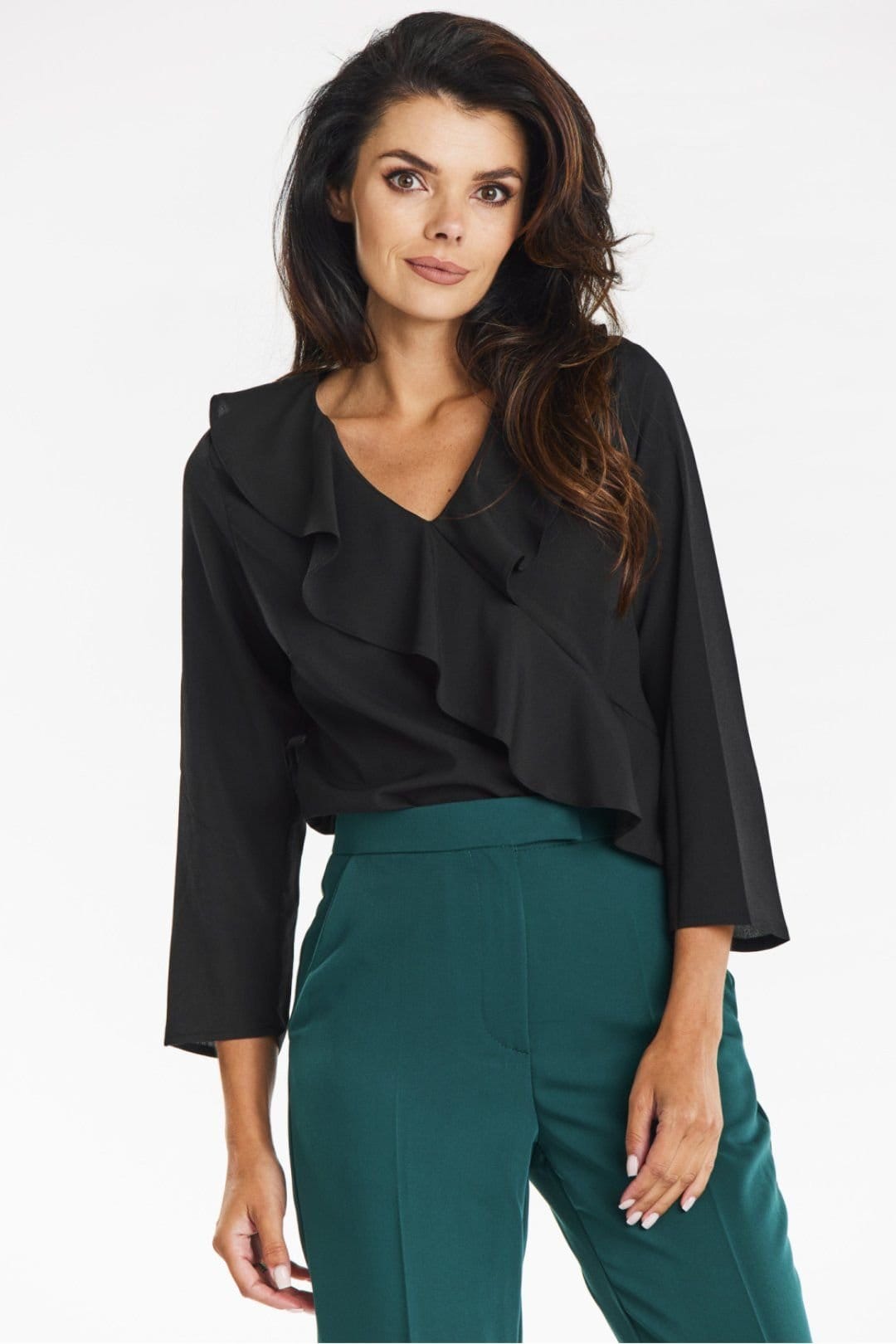 Love Lace Black V-Neck Ruffle Blouse