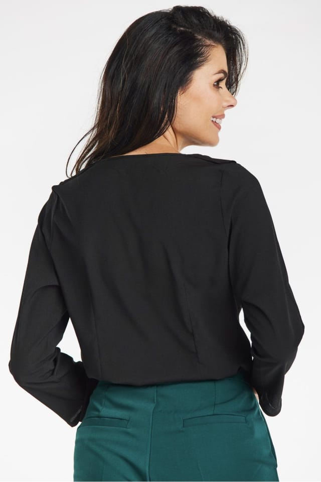 Love Lace Love Lace Women's Awama Elegant V Neck Ruffle Blouse in Black - 3