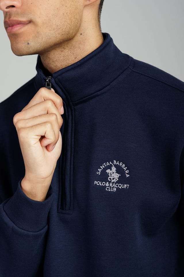 Santa Barbara Polo & Racquet Club Santa Barbara Polo & Racquet Club Men's 1/4 Zip Cotton Rich Funnel Neck Sweatshirt in Navy - 3