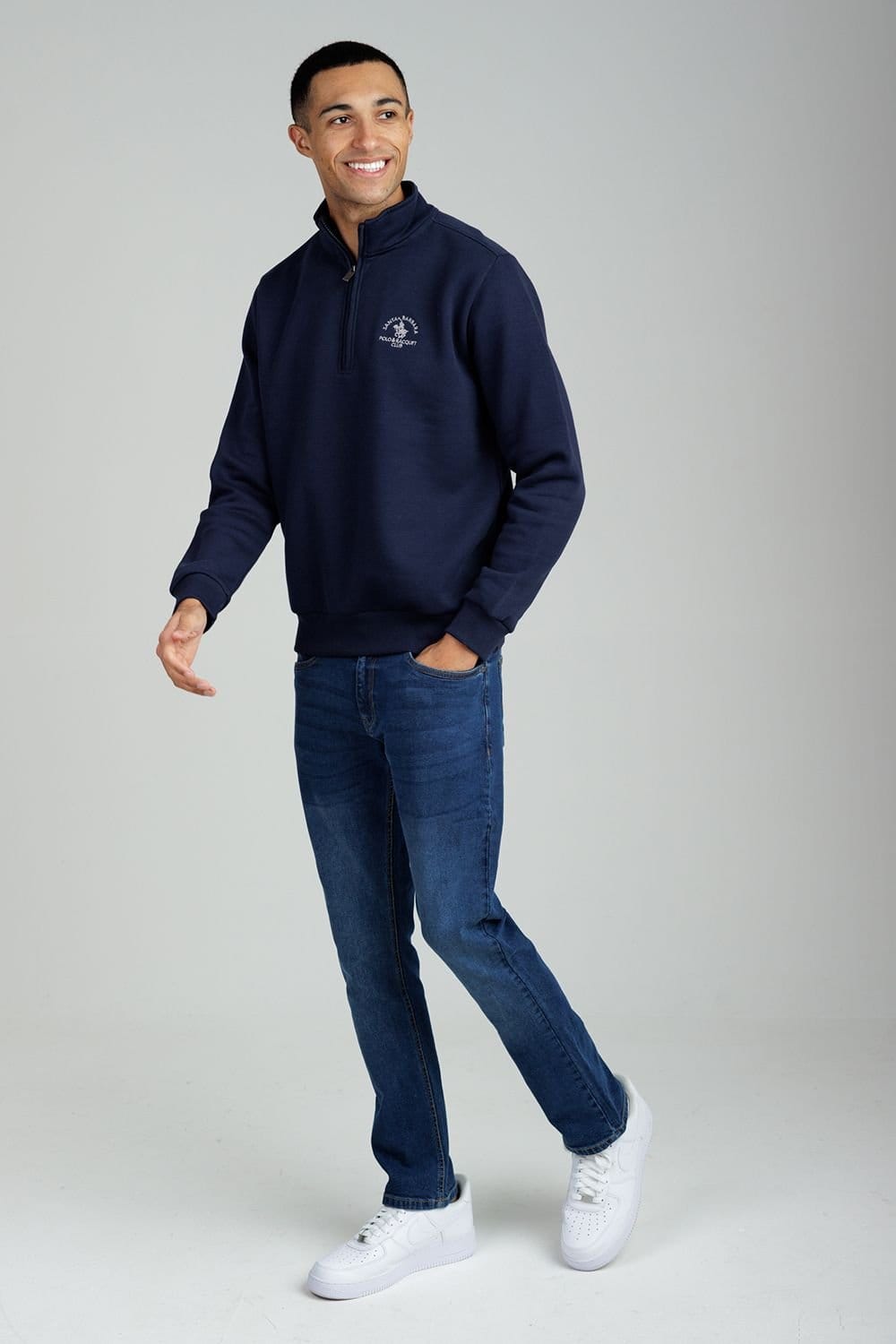 Santa Barbara Polo & Racquet Club Santa Barbara Polo & Racquet Club Men's 1/4 Zip Cotton Rich Funnel Neck Sweatshirt in Navy - 4
