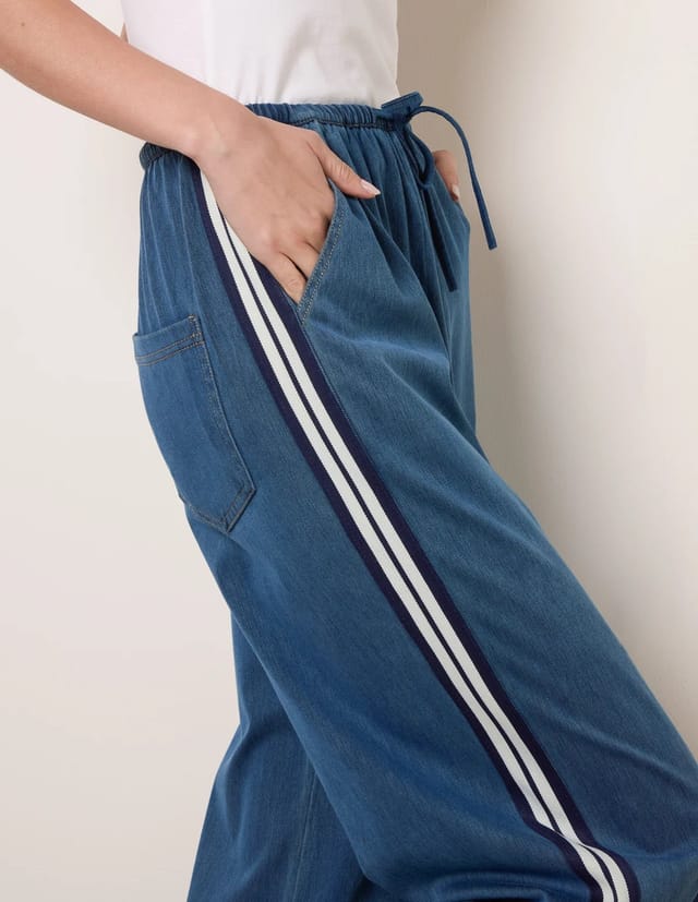 Blue Vanilla Stripe Trousers With Elasticated Waist - 3
