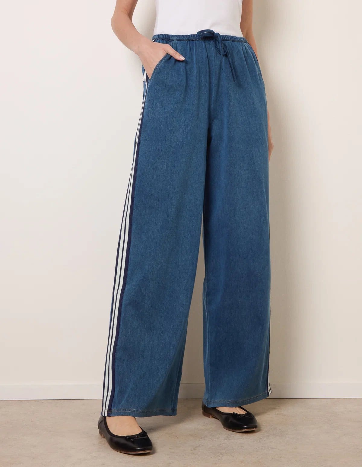 Blue Vanilla Stripe Trousers With Elasticated Waist - 4
