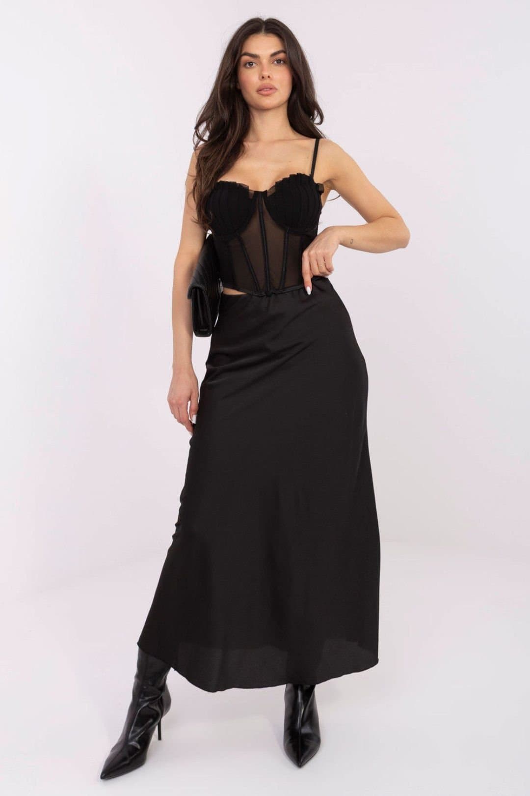 Love Lace Love Lace Black Satin High Waist Maxi Skirt