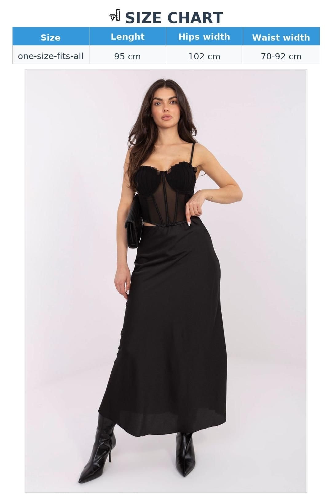 Love Lace Love Lace Women's Long High Waist Satin Skirt with Elastic in Black - 4
