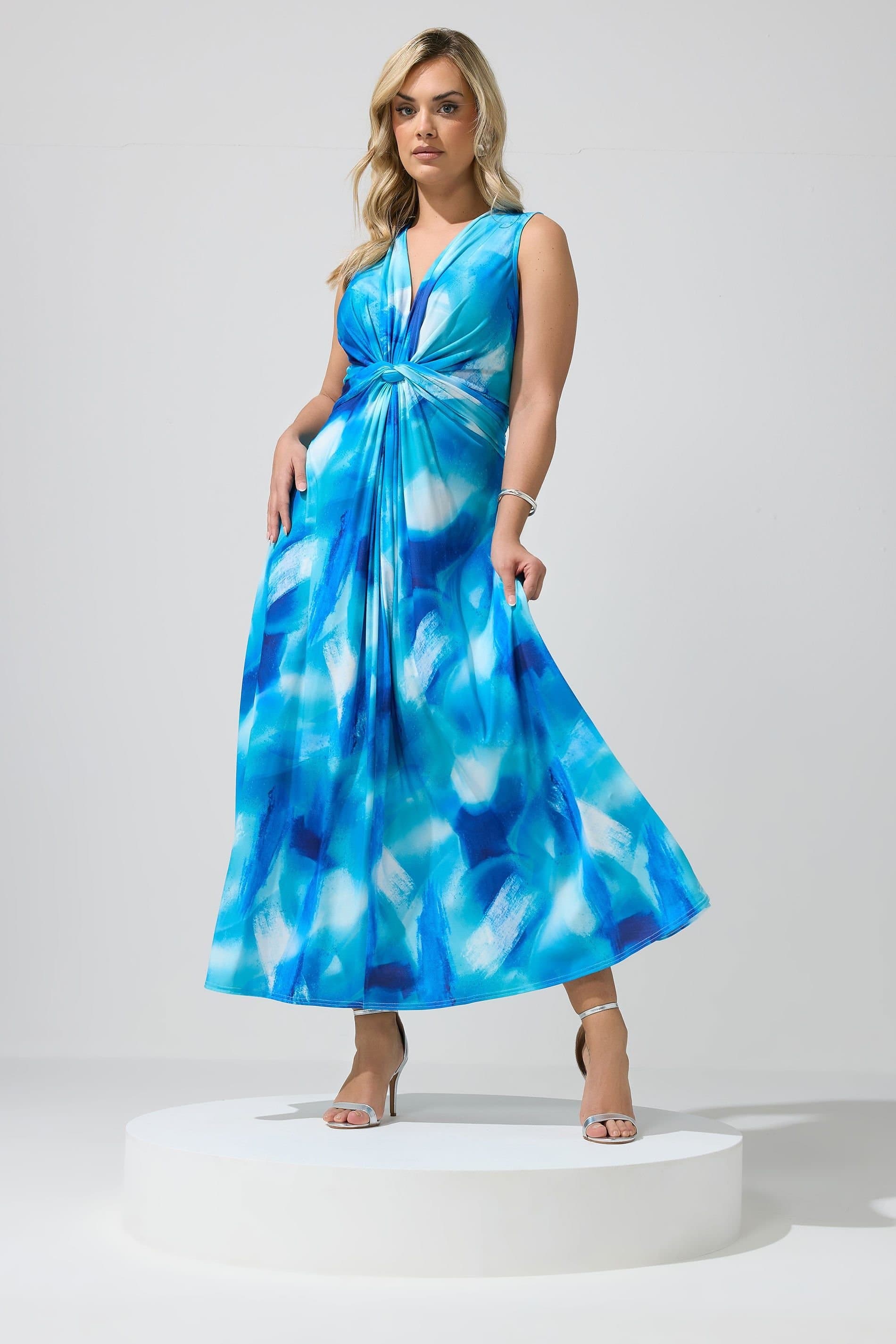 Yours Yours Women's Abstract Knot Detail Dress in Bright Blue
