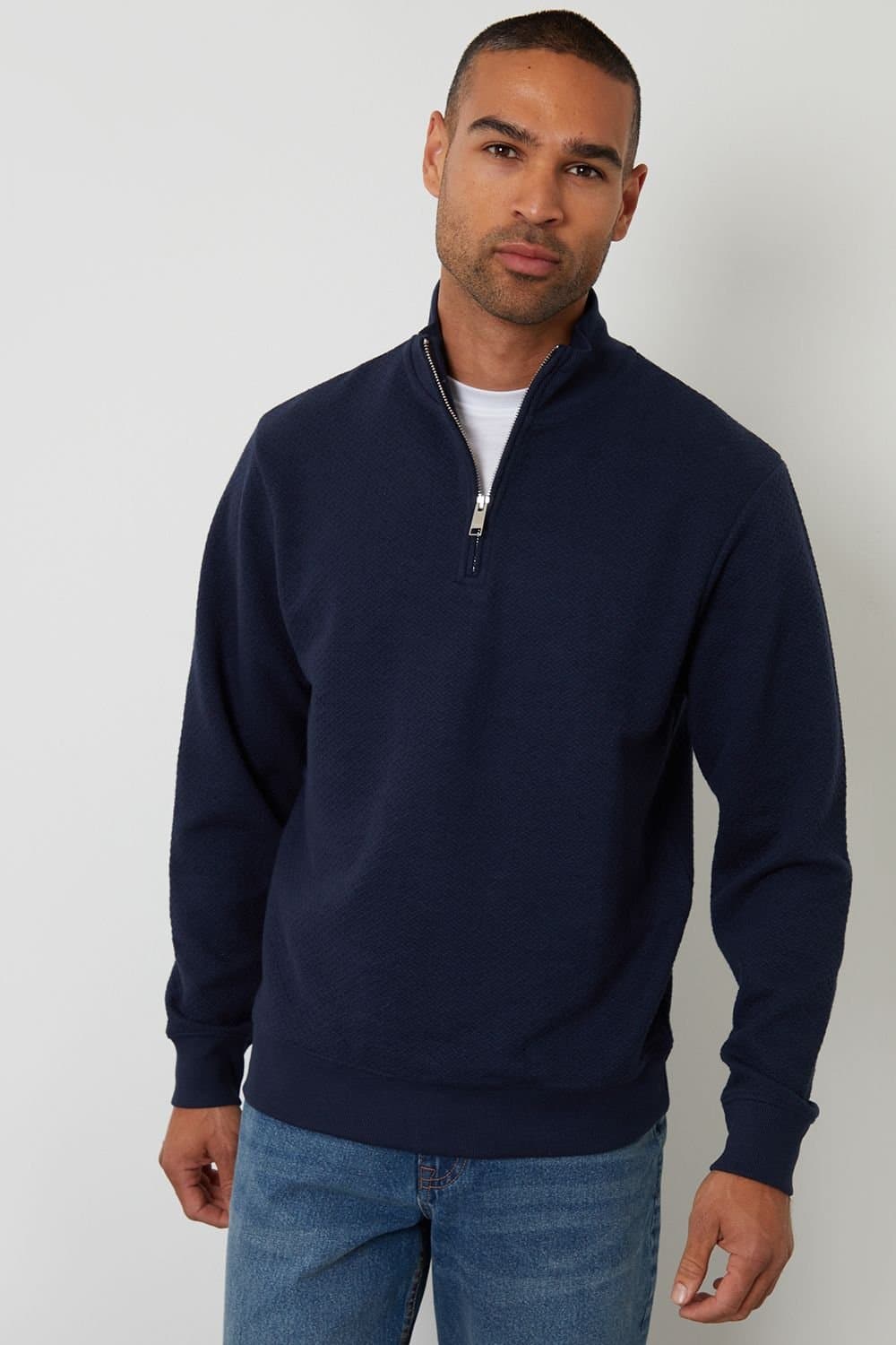 Threadbare Threadbare Men's Textured Quarter Zip Sweatshirt in Navy