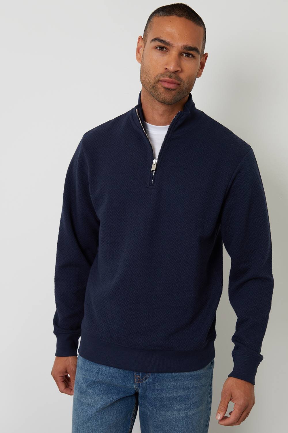 Threadbare Threadbare Men's Textured Quarter Zip Sweatshirt in Navy - 2