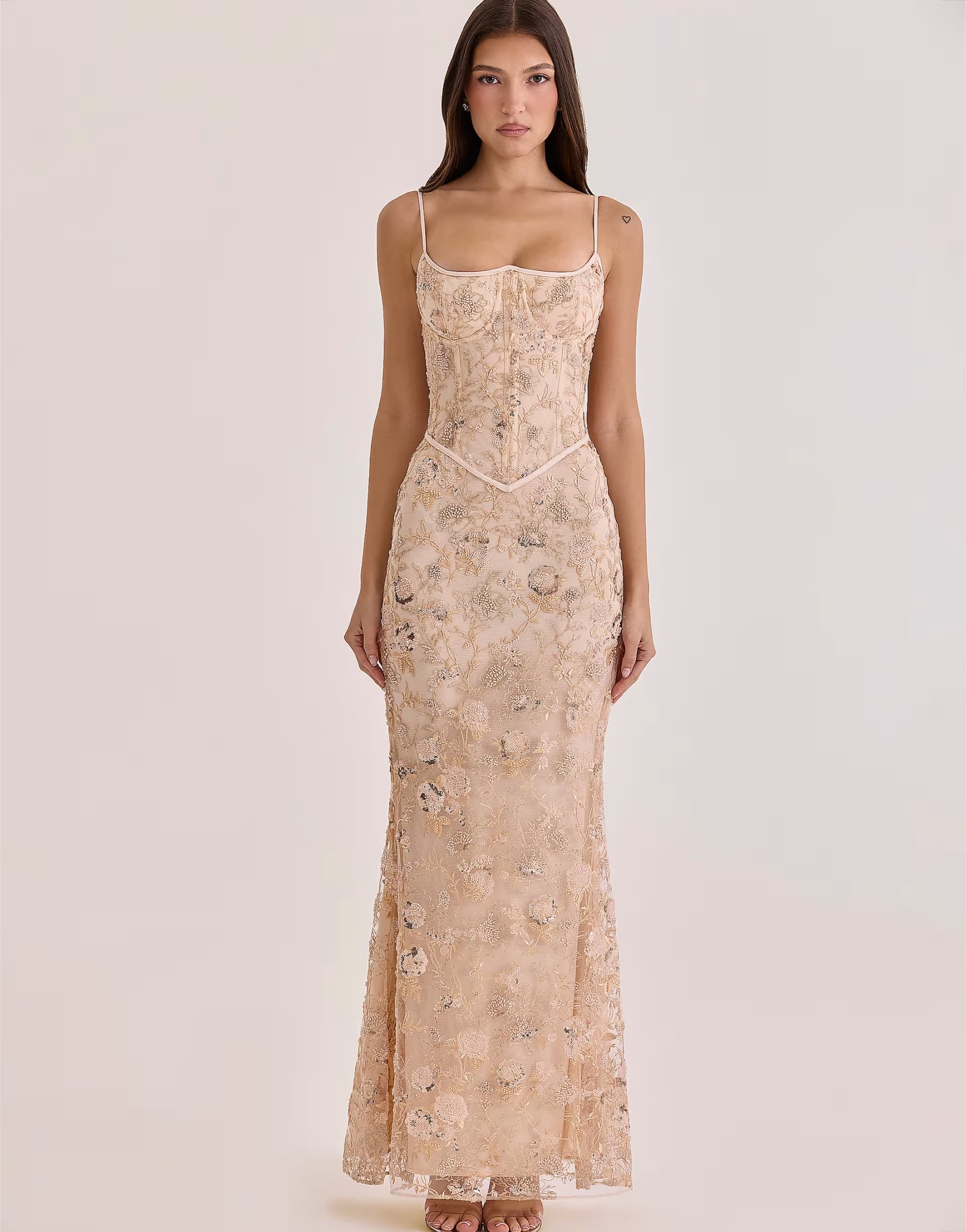 ASOS House of CB Naima peach hand beaded embellished corset maxi dress in peach