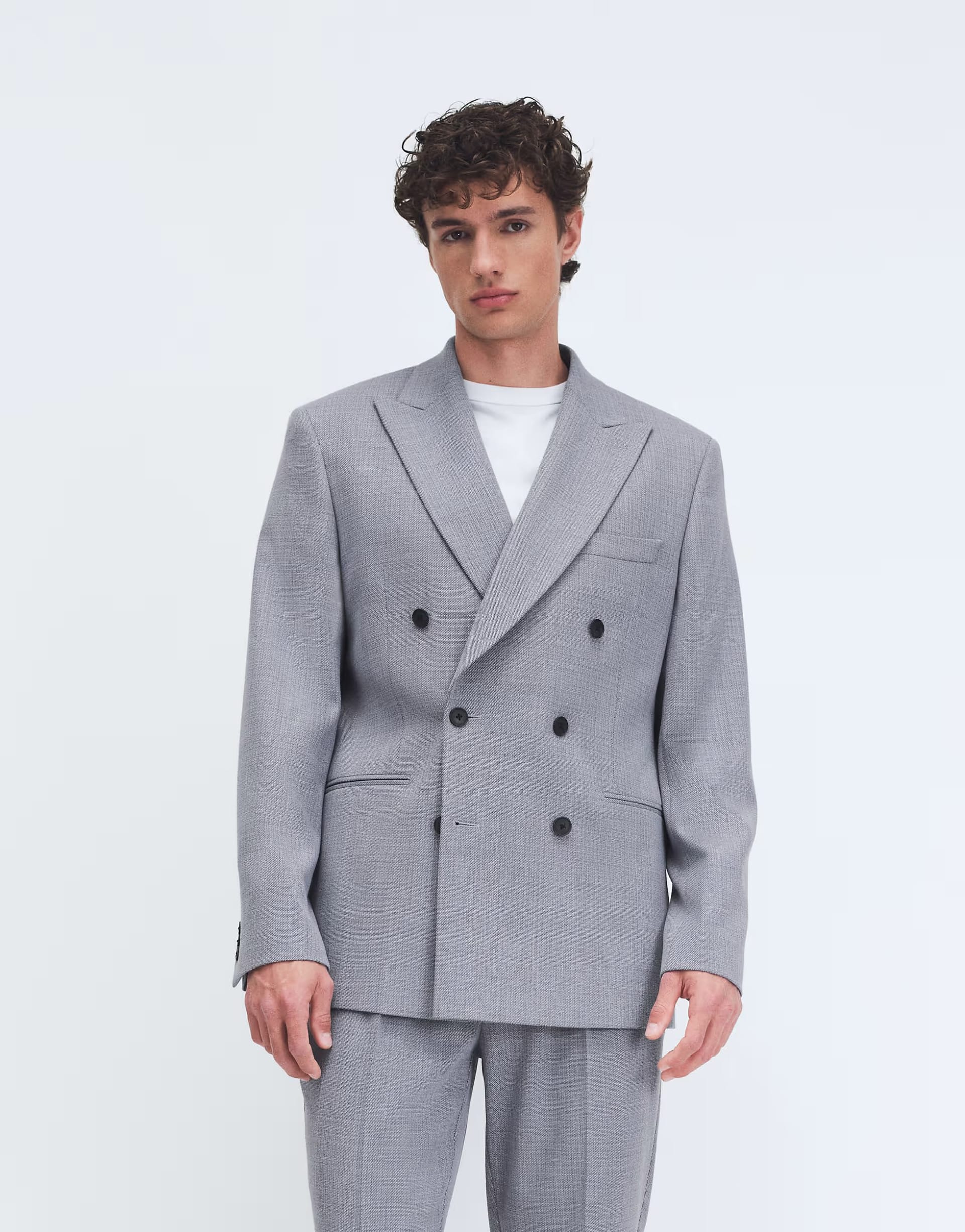 ASOS DESIGN Light Blue Wool Blend Tweed Regular Suit Jacket