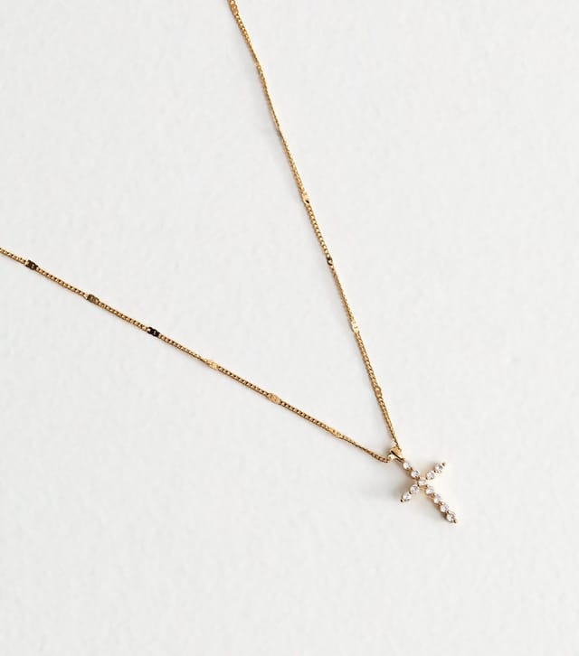 New Look Gold Tone Large Cubic Zirconia Cross Pendant Necklace New Look - 3