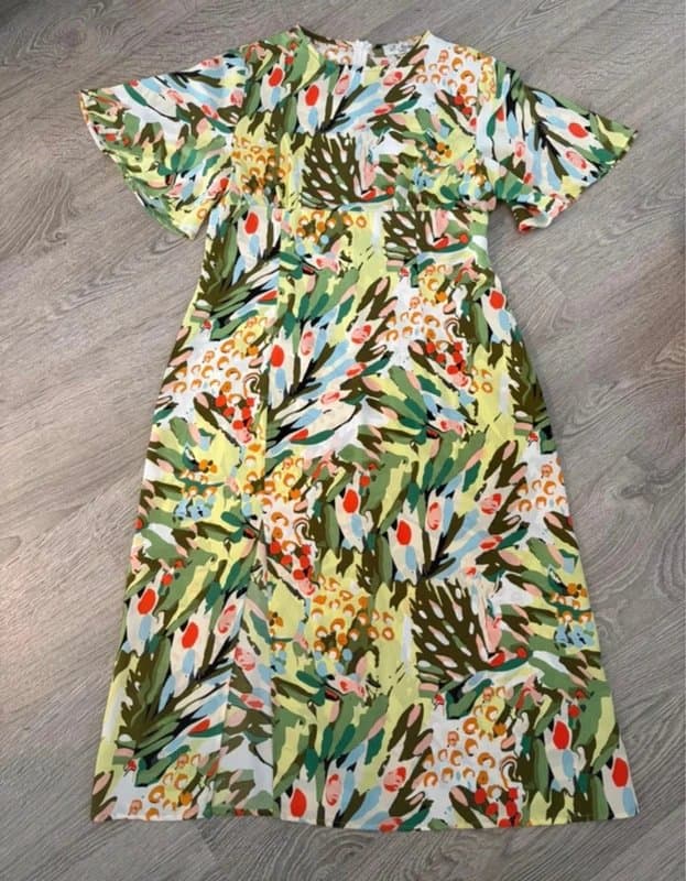 d anna D.Anna London Tropical Floral Print Midi Dress UK 14 Green Wrap Style Summer Holiday Boho