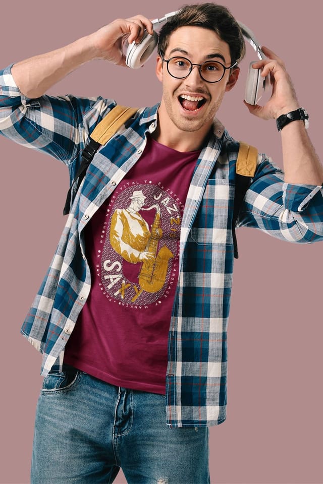 Bad Zebedee Bad Zebedee Men's Jazz Is Saxy T-Shirt in Burgundy - 2