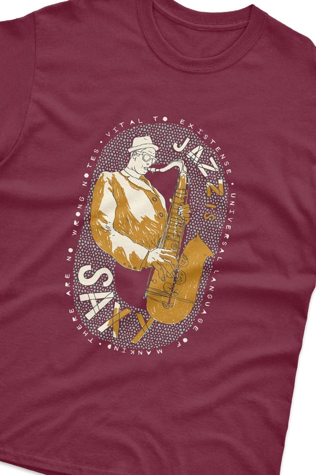 Bad Zebedee Bad Zebedee Men's Jazz Is Saxy T-Shirt in Burgundy - 3