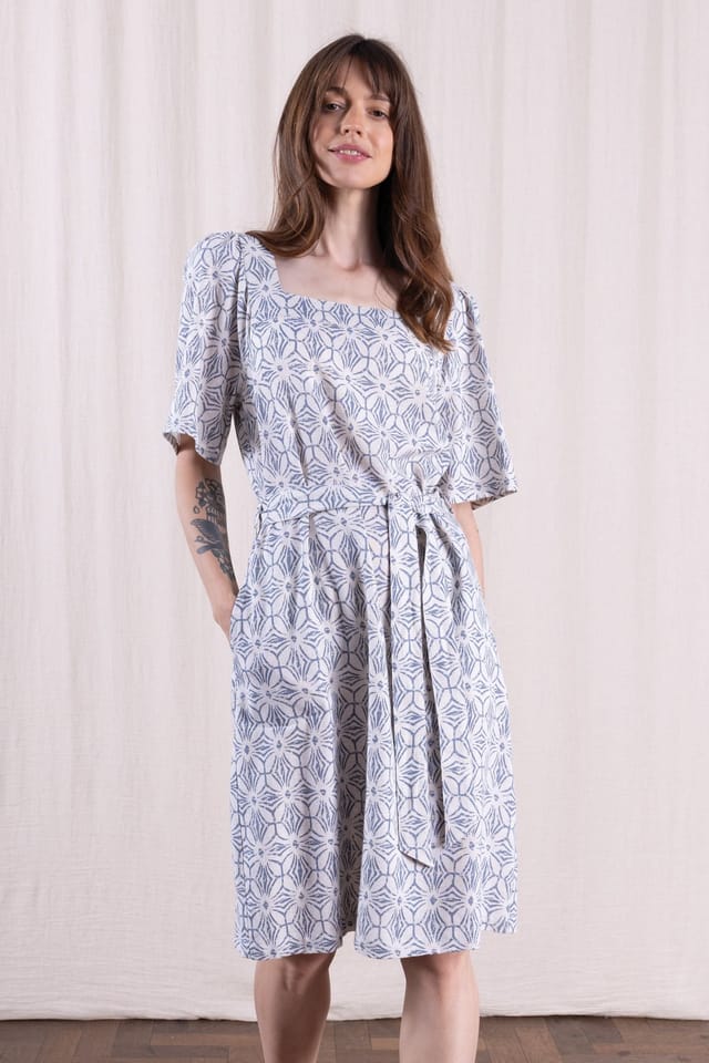 Nomads Clothing Nomads Clothing Women's Womens Linen Blend Square Neck Dress in Light Blue - 2