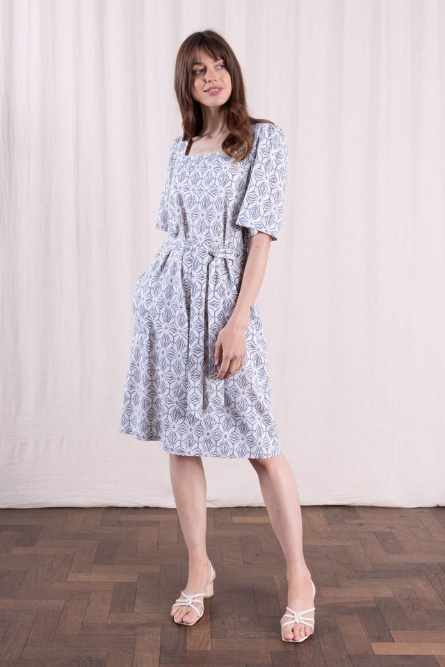 Nomads Clothing Nomads Clothing Women's Womens Linen Blend Square Neck Dress in Light Blue - 3
