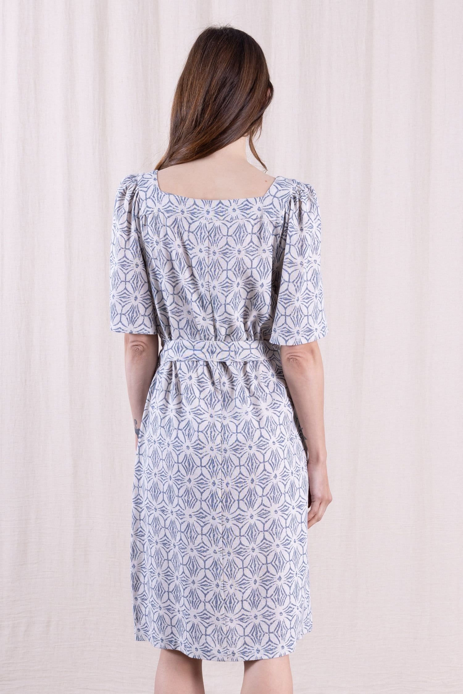 Nomads Clothing Nomads Clothing Women's Womens Linen Blend Square Neck Dress in Light Blue - 4