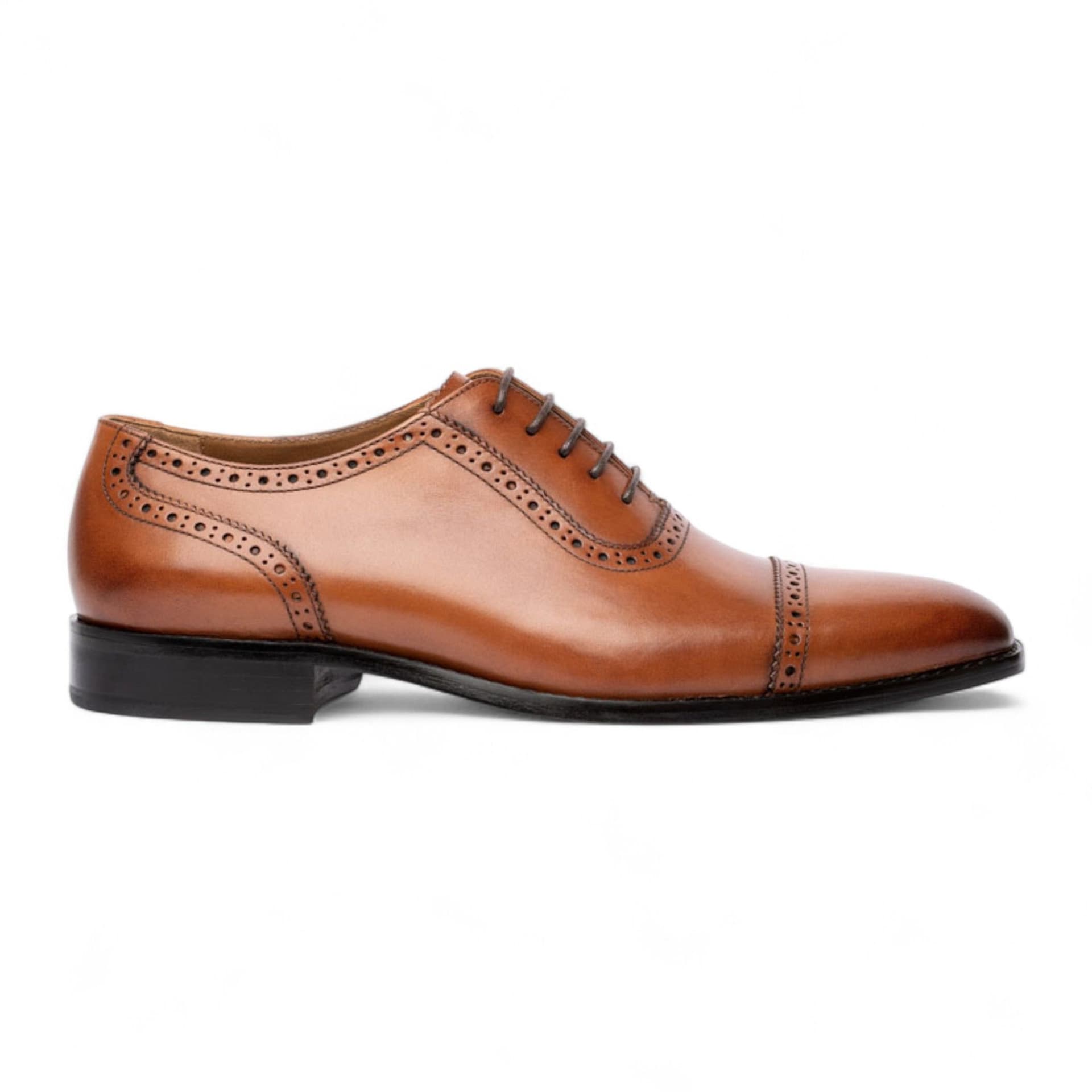 Chapman & Moore Chapman & Moore Men's Leather Formal Semi-Brogue Cap-Toe Oxford Dress Office Wedding Shoes in Tan
