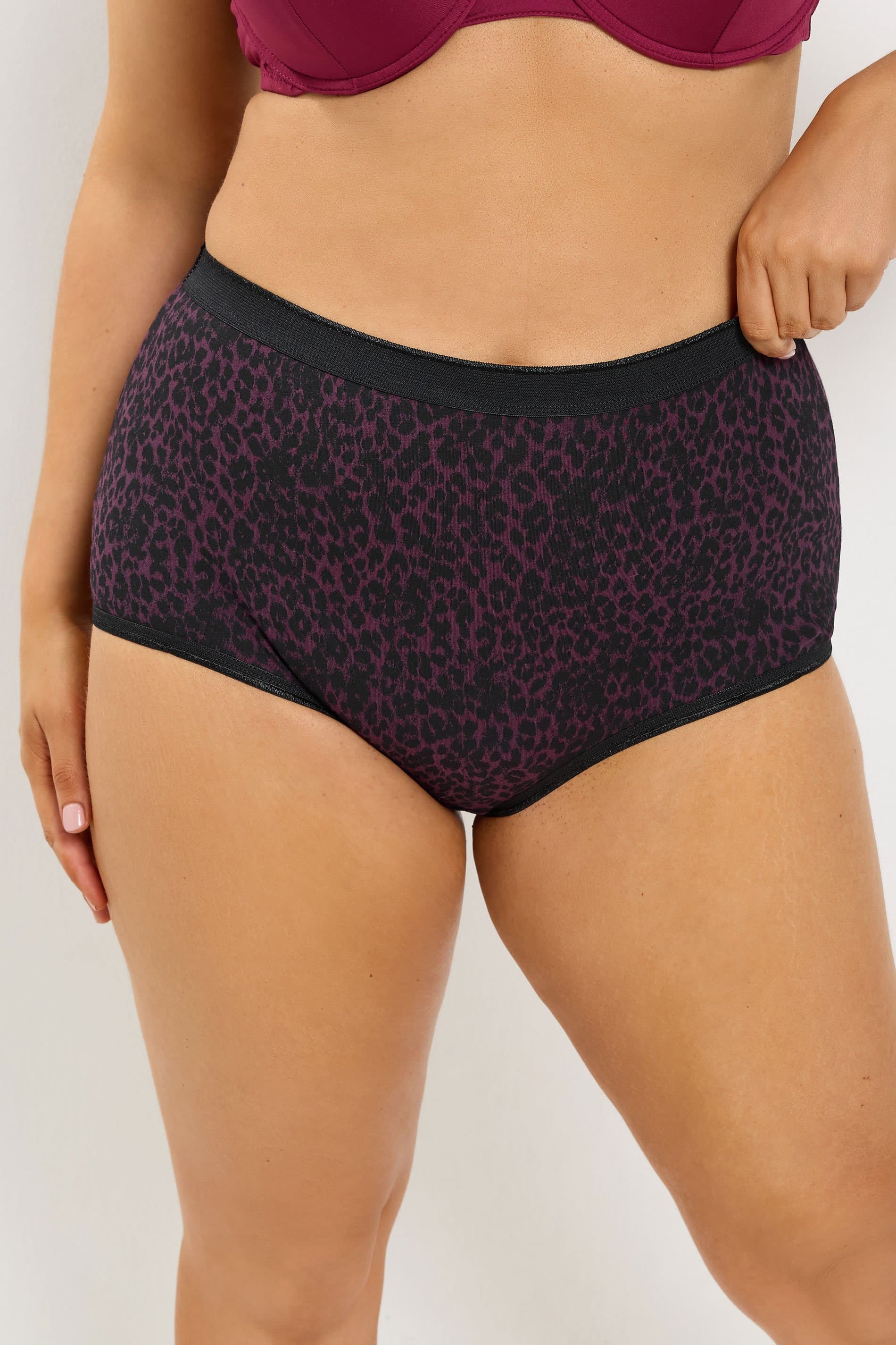 Yours 5 Pack Plus Size Burgundy Red Animal Print Full Briefs