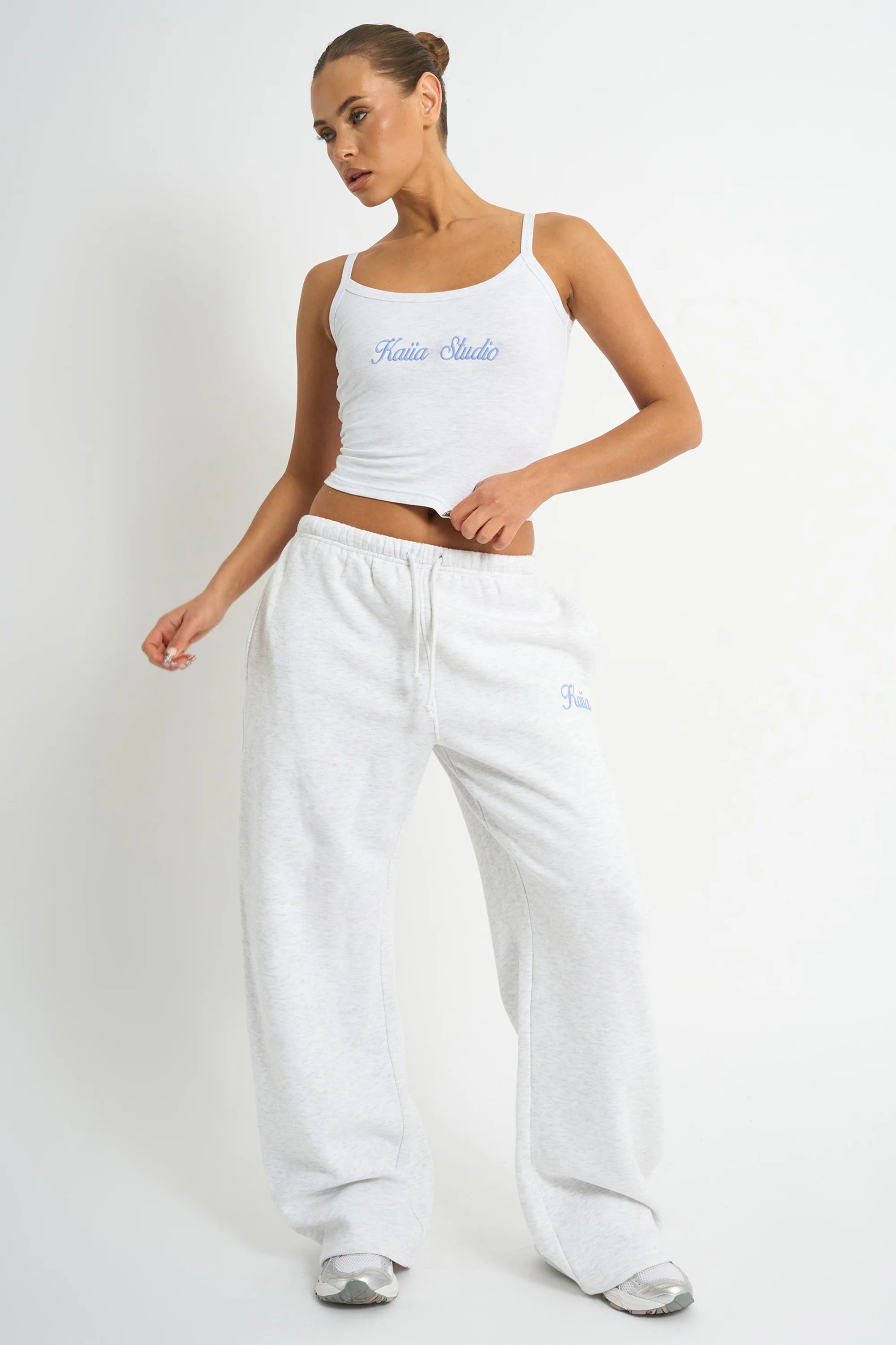 Kaiia Kaiia Script Logo Cami Top Light Grey Marl & Vintage Blue - 3