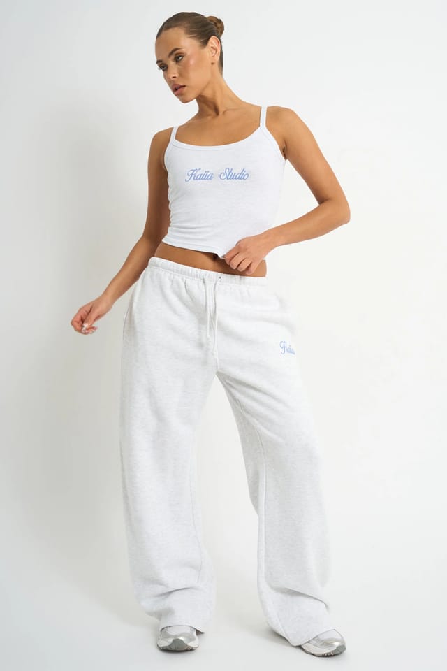Kaiia Kaiia Script Logo Cami Top Light Grey Marl & Vintage Blue - 3