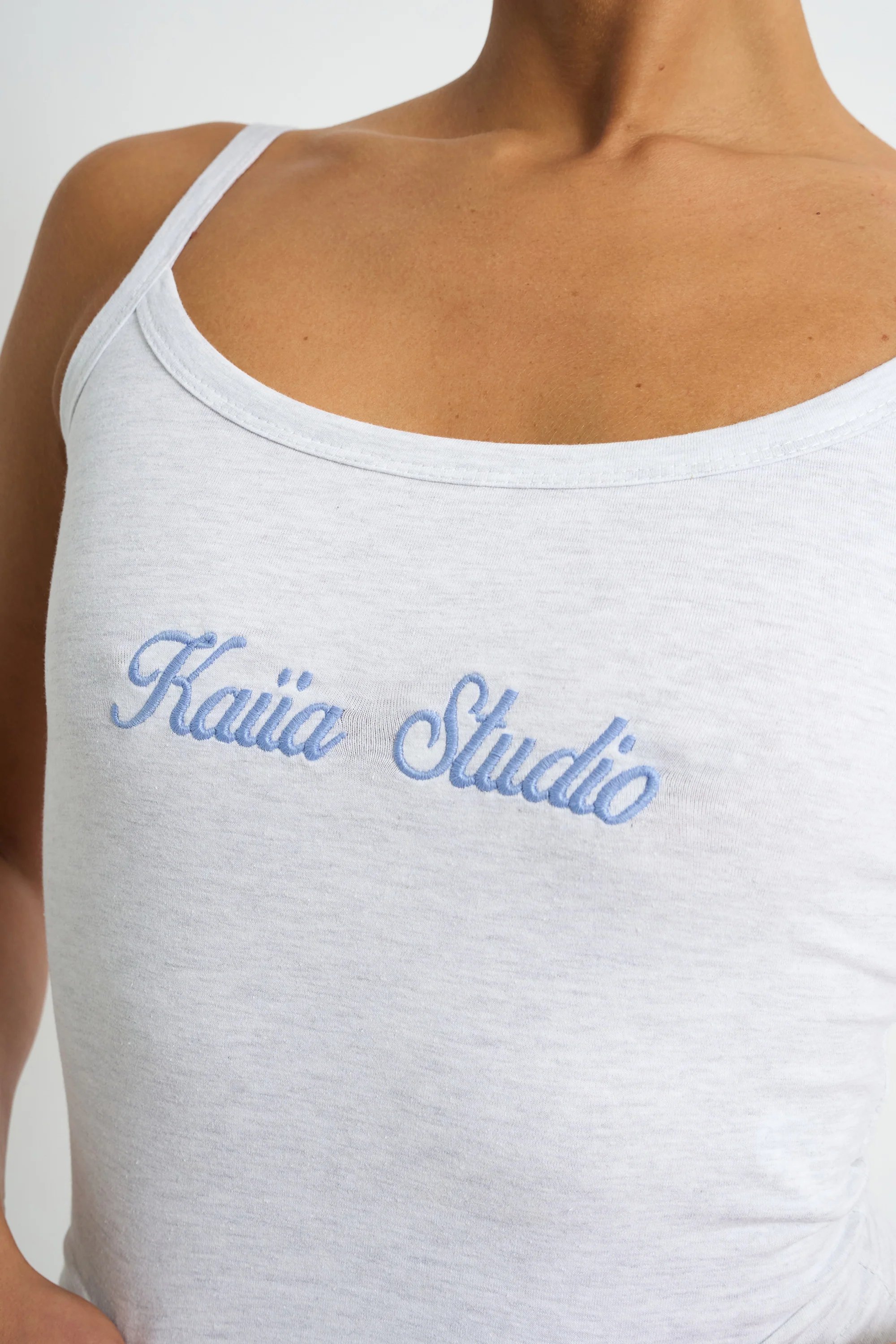 Kaiia Kaiia Script Logo Cami Top Light Grey Marl & Vintage Blue - 4