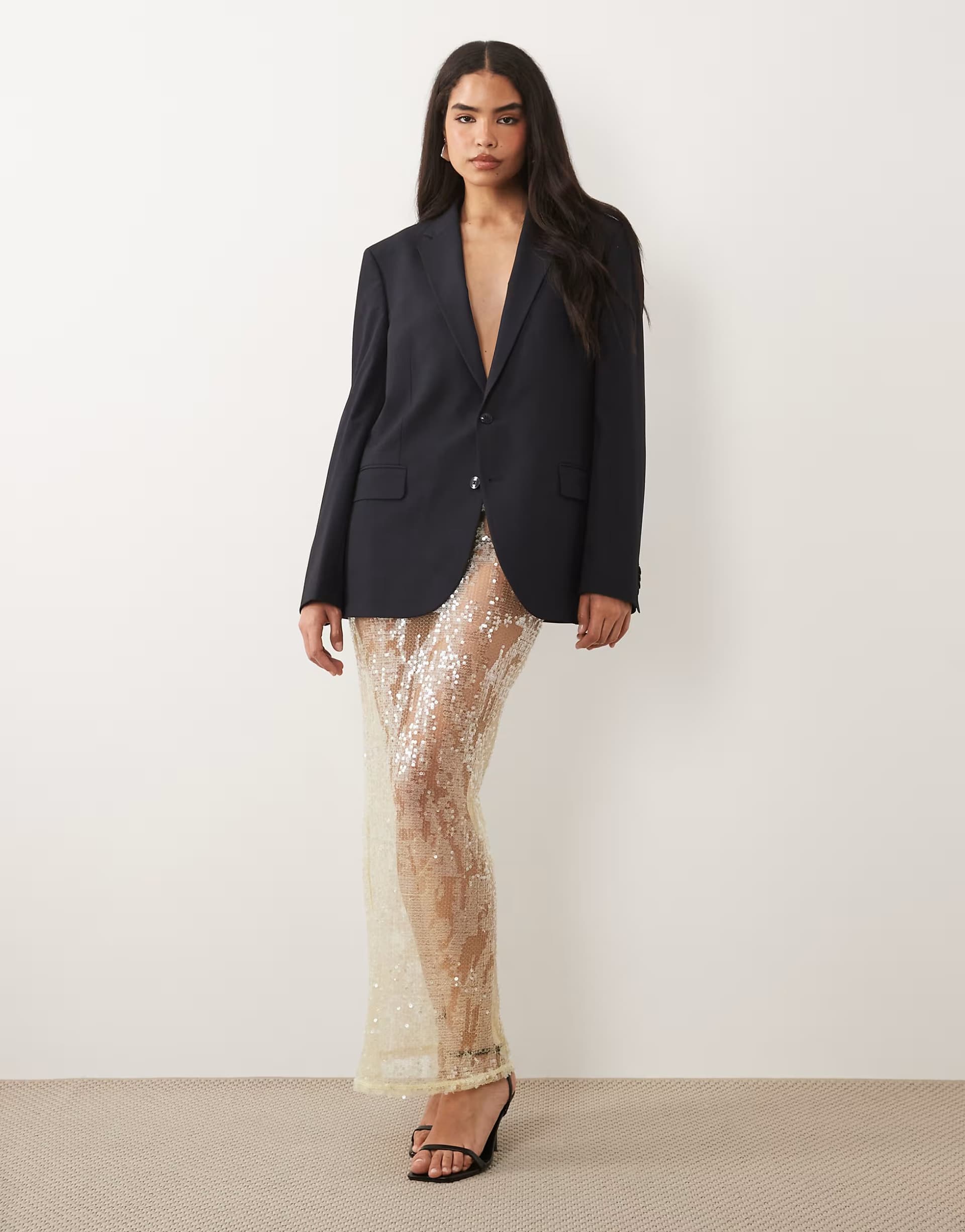ASOS ASOS DESIGN sheer sequin mesh maxi lace skirt co-ord in yellow