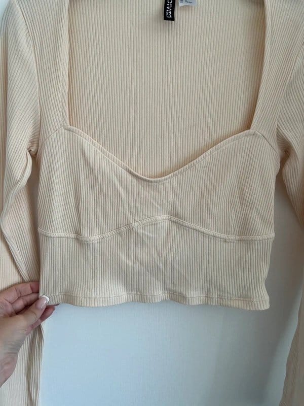 ASOS Cream Ribbed Long Sleeve Crop Top