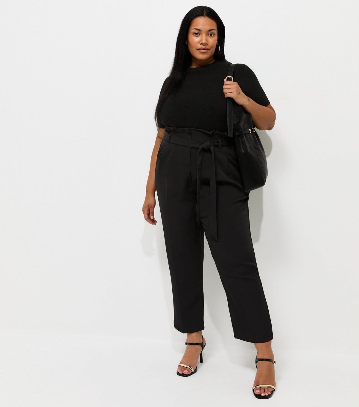 New Look Plus Size Black Paperbag Waist Trousers