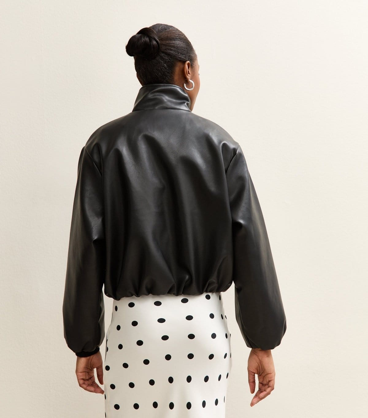 New Look Women's Black Faux Leather Funnel Neck Bomber Jacket New Look - 4