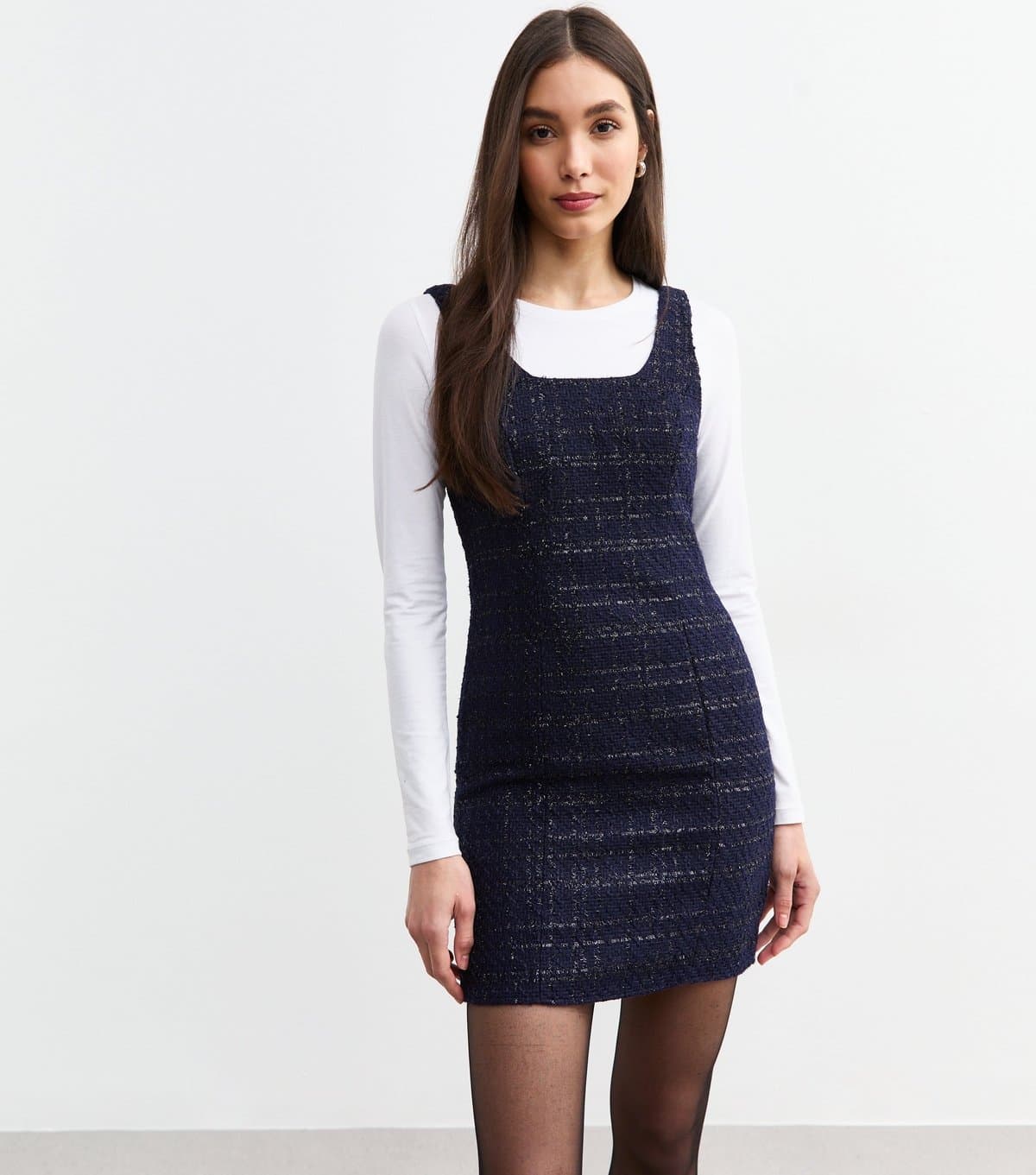 New Look Women's Blue Bouclé Pinafore Dress New Look