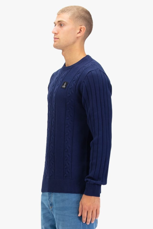 Luke 1977 Luke 1977 Men's Mitcham Cable Knit Jumper in Navy - 3
