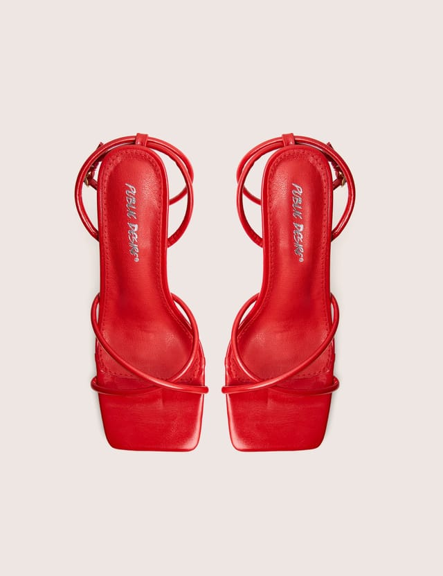 Public Desire Bree Red Pu Barely There Square Toe Mid Stiletto Heels - 2