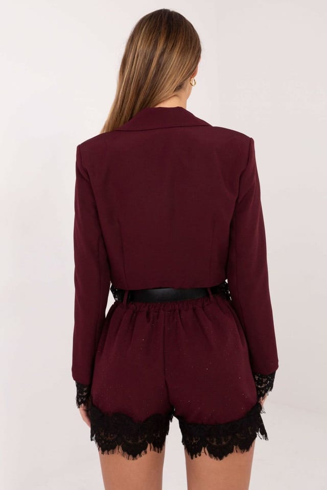 Love Lace Love Lace Women's Elegant High Waist Shorts with Lace Trim in Burgundy - 3